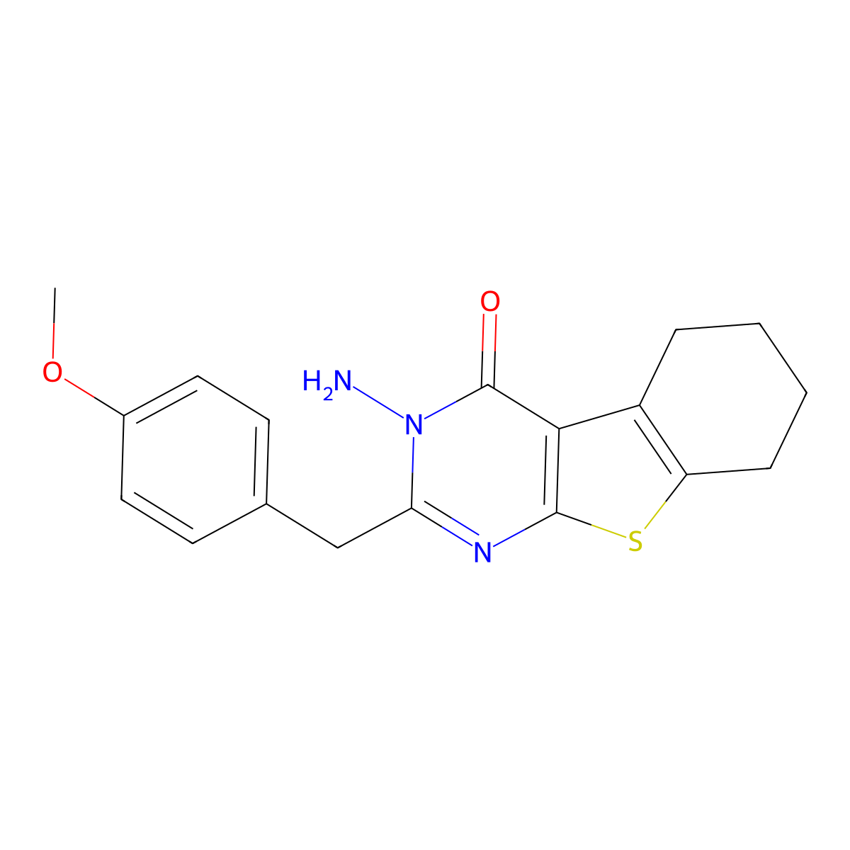 3-Amino-2-[(4-methoxyphenyl)methyl]-5,6,7,8-tetrahydro-[1]benzothiolo[2,3-d]pyrimidin-4-one molecular structure, CAS 380901-35-9