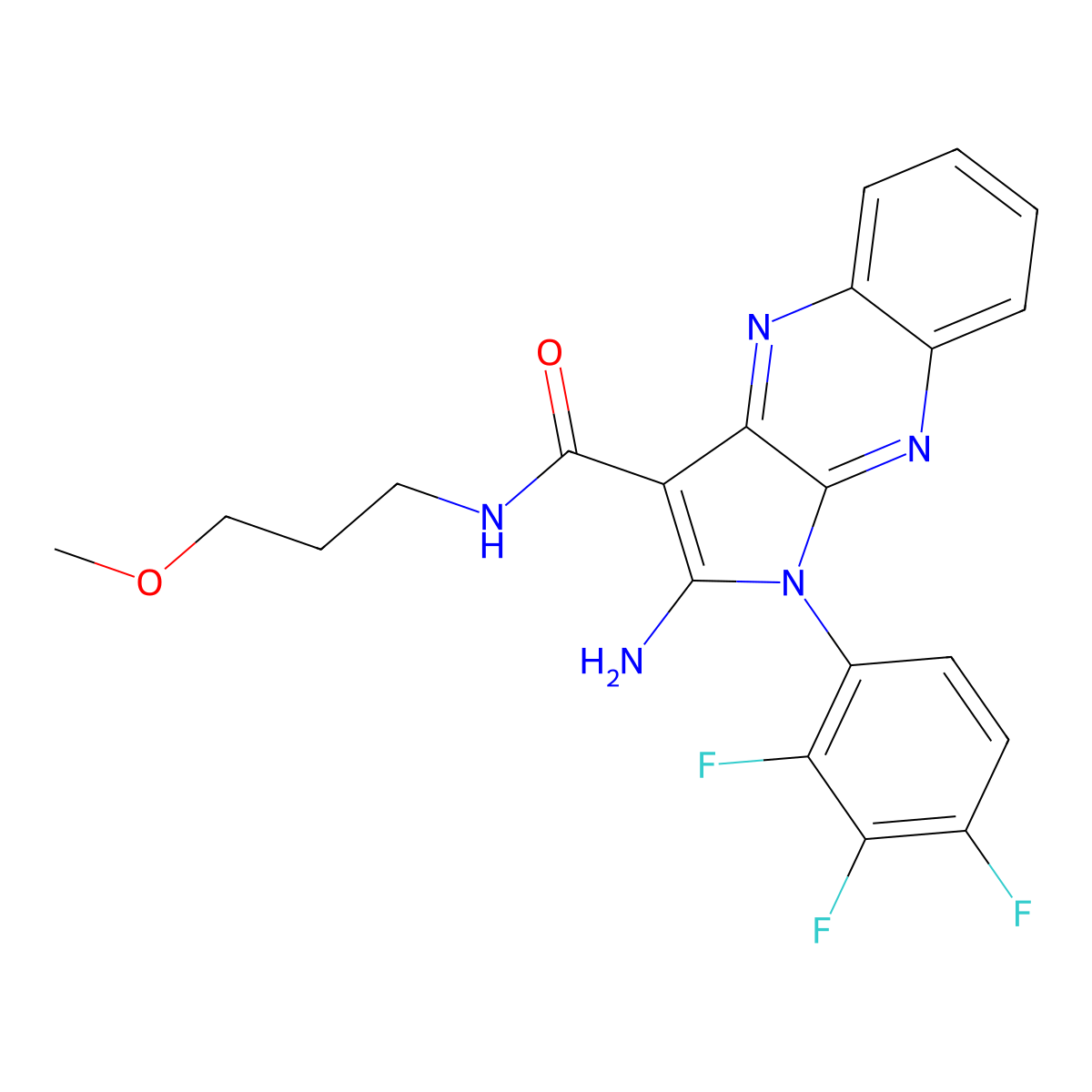 2-amino-N-(3-methoxypropyl)-1-(2,3,4-trifluorophenyl)-1H-pyrrolo[2,3-b]quinoxaline-3-carboxamide molecular structure, CAS 380901-56-4
