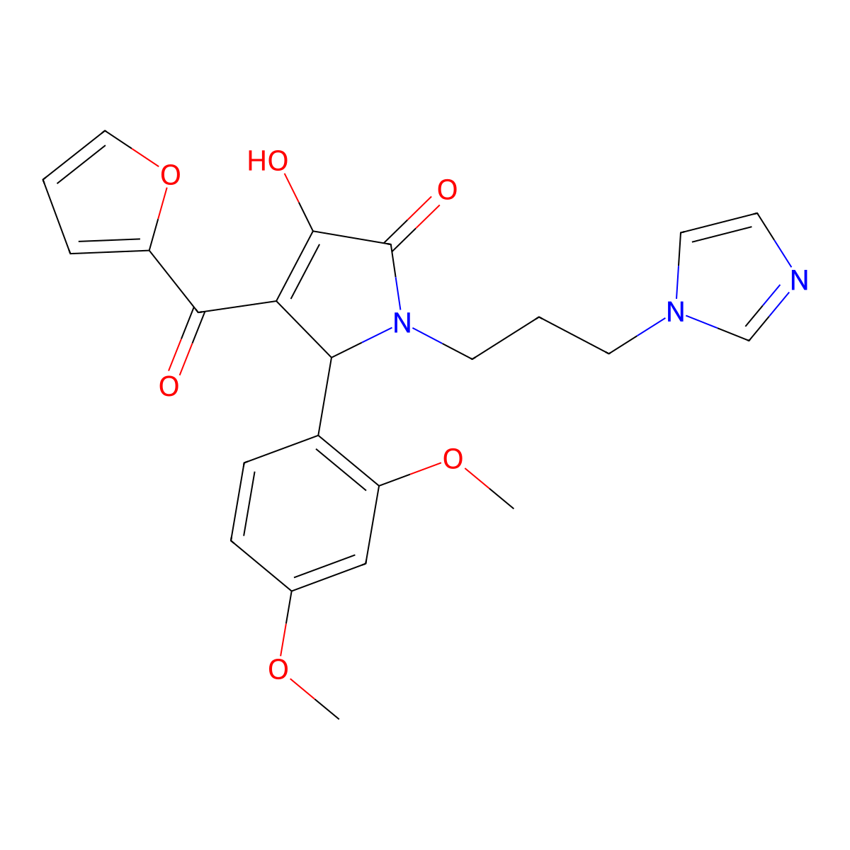 5-(2,4-Dimethoxy-phenyl)-4-(furan-2-carbonyl)-3-hydroxy-1-(3-imidazol-1-yl-propyl)-1,5-dihydro-pyrrol-2-one molecular structure, CAS 380902-28-3