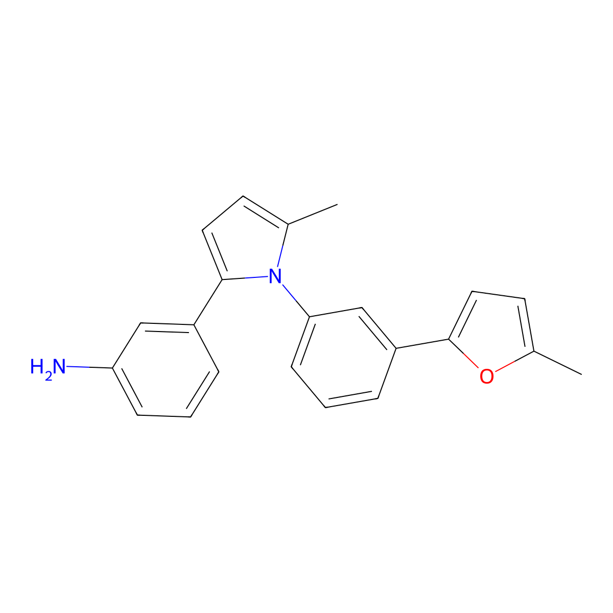 3-[5-Methyl-1-[3-(5-methylfuran-2-yl)phenyl]pyrrol-2-yl]aniline molecular structure, CAS 380903-07-1