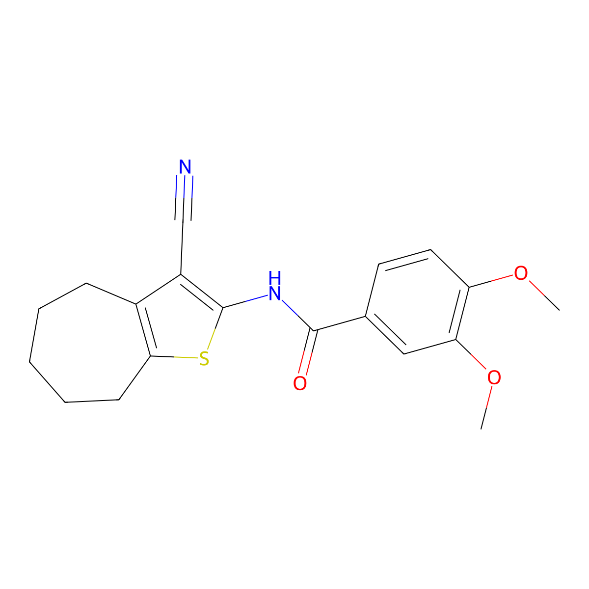 N-(3-cyano-5,6,7,8-tetrahydro-4H-cyclohepta[b]thiophen-2-yl)-3,4-dimethoxybenzamide molecular structure, CAS 380903-56-0