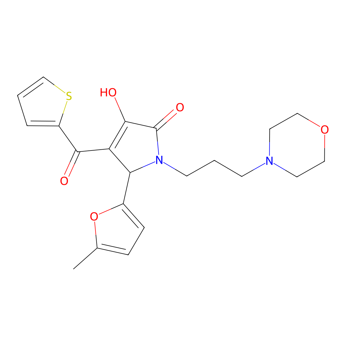 3-hydroxy-5-(5-methylfuran-2-yl)-1-[3-(morpholin-4-yl)propyl]-4-(thiophen-2-ylcarbonyl)-1,5-dihydro-2H-pyrrol-2-one molecular structure, CAS 380904-18-7