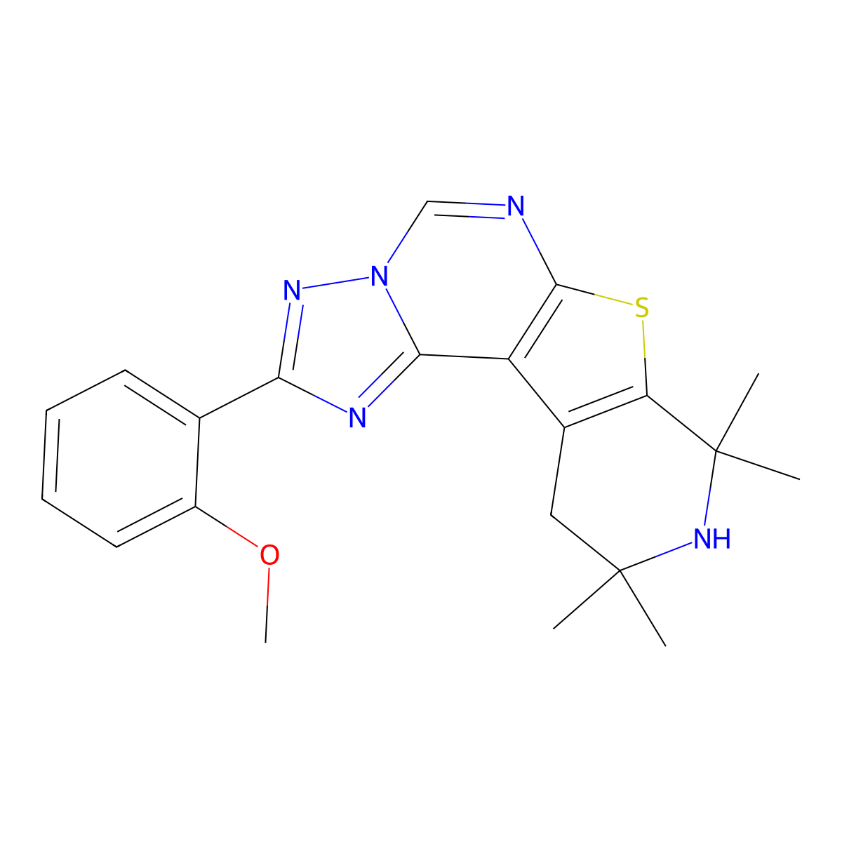 2-(2-Methoxyphenyl)-8,8,10,10-tetramethyl-8,9,10,11-tetrahydropyrido[4',3':4,5]thieno[3,2-e][1,2,4]triazolo[1,5-c]pyrimidine molecular structure, CAS 380904-48-3