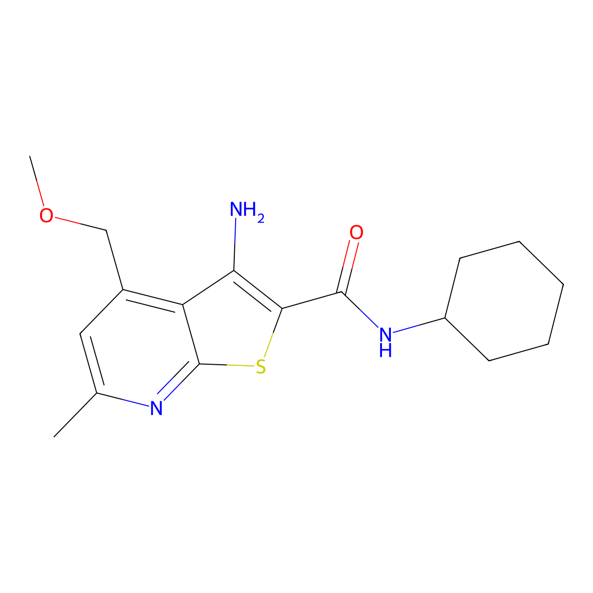 3-amino-N-cyclohexyl-4-(methoxymethyl)-6-methylthieno[2,3-b]pyridine-2-carboxamide molecular structure, CAS 380904-51-8