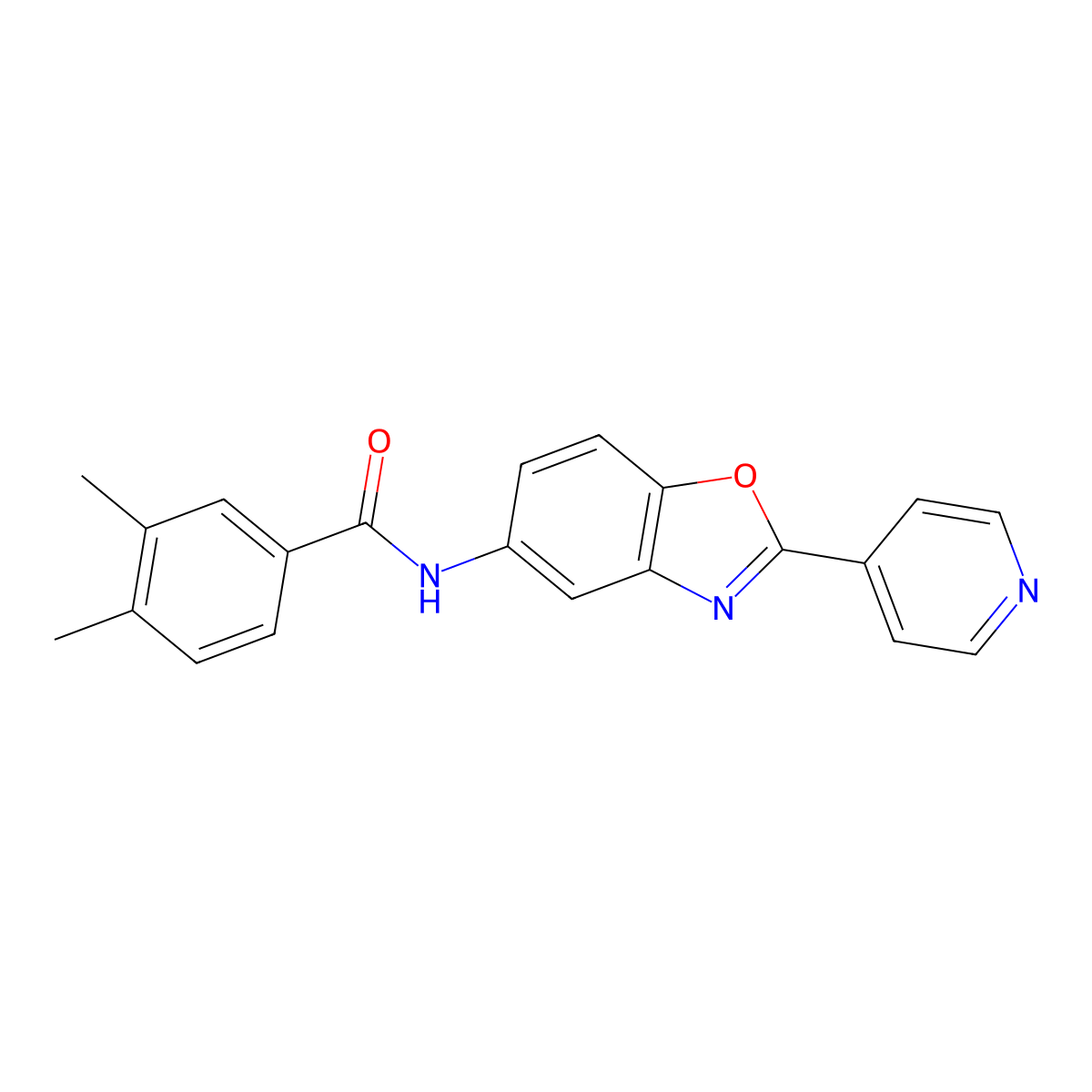3,4-dimethyl-N-(2-pyridin-4-yl-1,3-benzoxazol-5-yl)benzamide molecular structure, CAS 380905-64-6