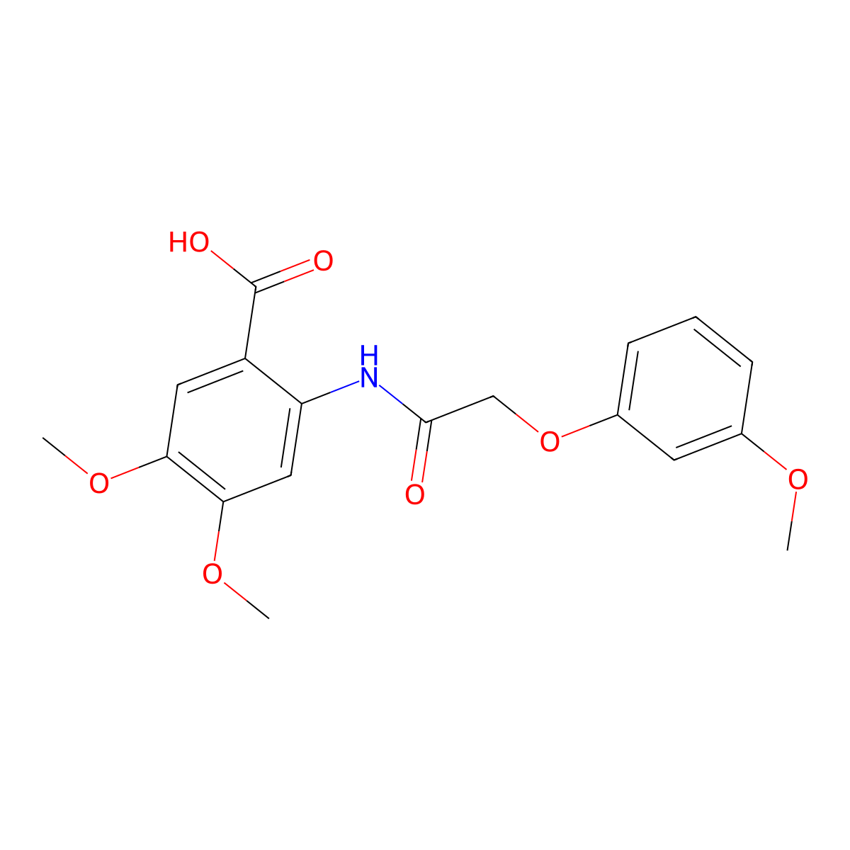 4,5-Dimethoxy-2-{[(3-methoxyphenoxy)acetyl]amino}benzoic acid molecular structure, CAS 380906-38-7