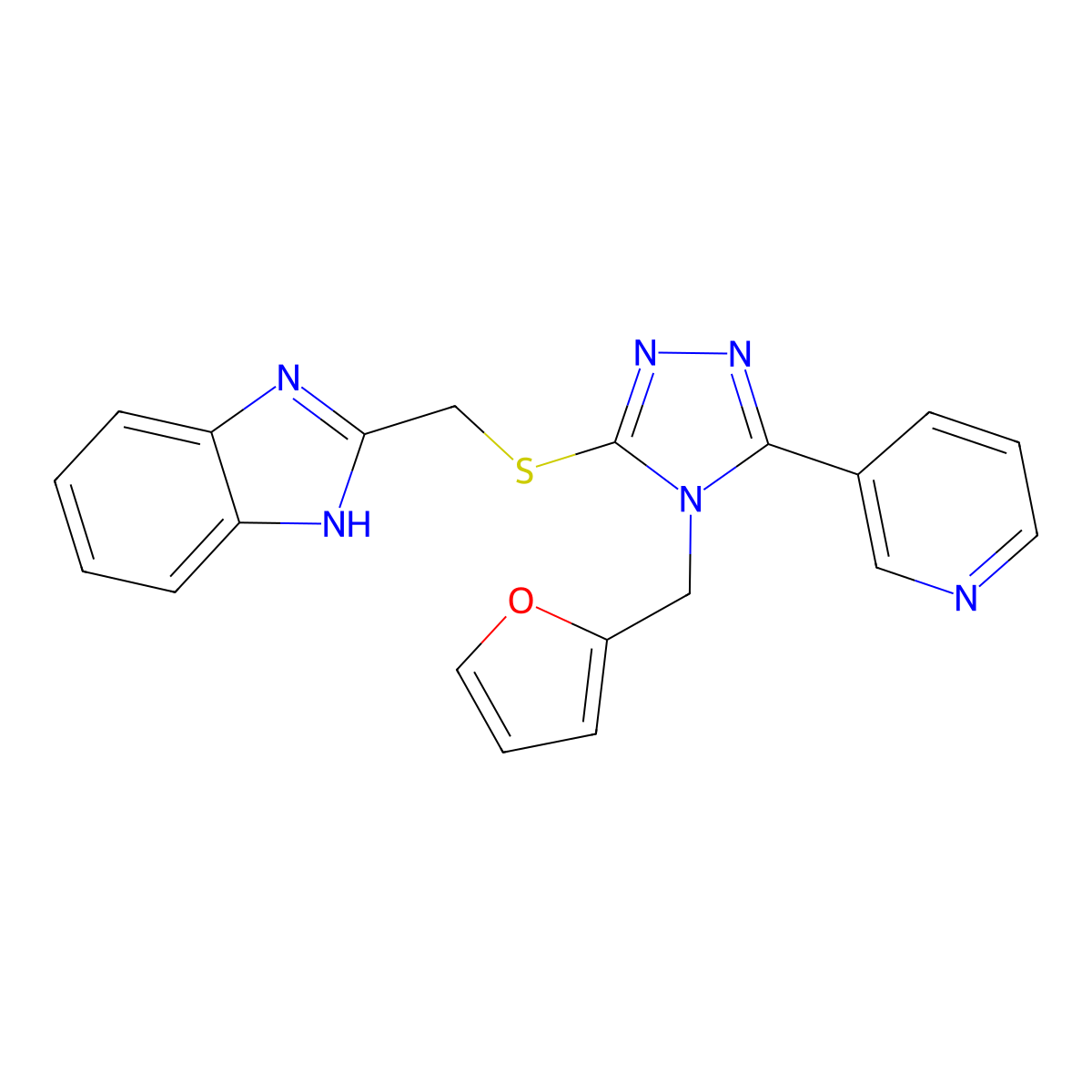 2-({[4-(furan-2-ylmethyl)-5-(pyridin-3-yl)-4H-1,2,4-triazol-3-yl]sulfanyl}methyl)-1H-benzimidazole molecular structure, CAS 380906-69-4