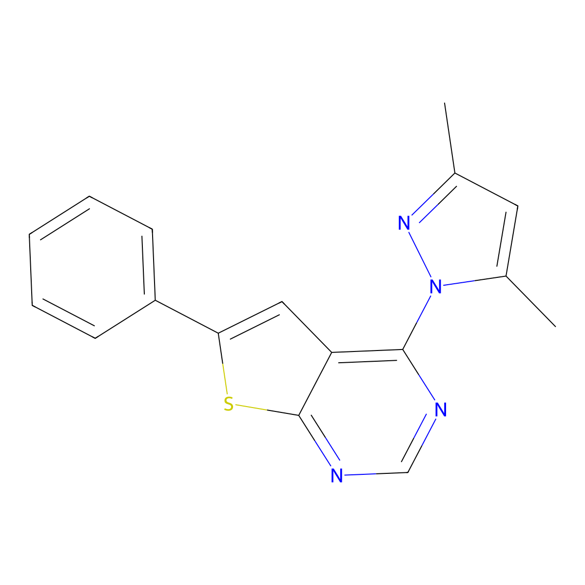 4-(3,5-dimethyl-1H-pyrazol-1-yl)-6-phenylthieno[2,3-d]pyrimidine molecular structure, CAS 380907-01-7