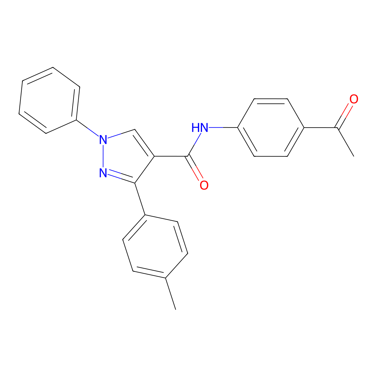 N-(4-acetylphenyl)-3-(4-methylphenyl)-1-phenylpyrazole-4-carboxamide molecular structure, CAS 380910-22-5