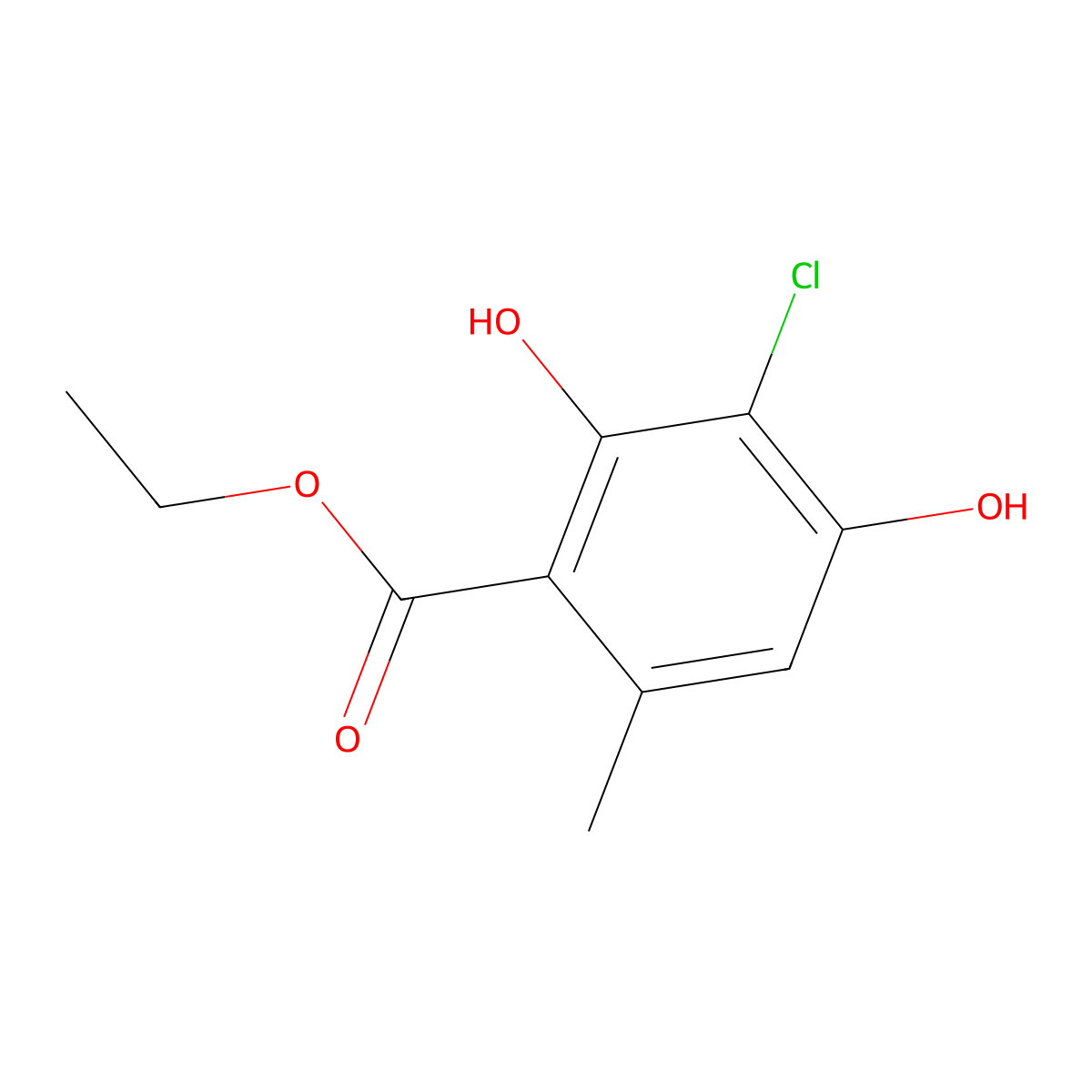 Ethyl 3-chloro-2,4-dihydroxy-6-methylbenzoate molecular structure, CAS 38103-09-2