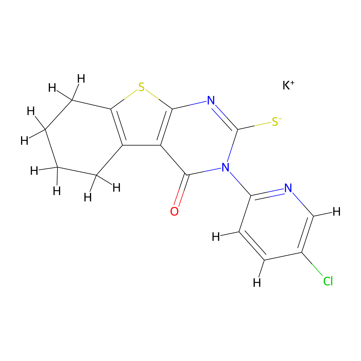 Potassium [4-(5-chloropyridin-2-yl)-3-oxo-8-thia-4,6-diazatricyclo[7.4.0.0^{2,7}]trideca-1(9),2(7),5-trien-5-yl]sulfanide molecular structure, CAS 381165-73-7