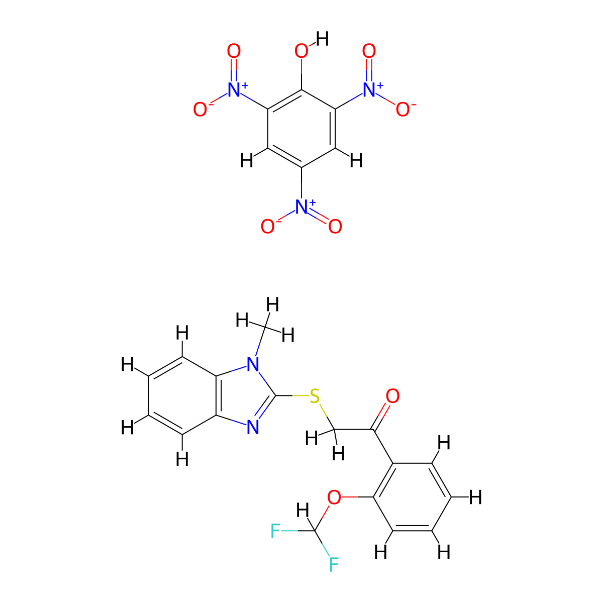 1-[2-(difluoromethoxy)phenyl]-2-[(1-methyl-1H-1,3-benzodiazol-2-yl)sulfanyl]ethan-1-one; 2,4,6-trinitrophenol molecular structure, CAS 381165-88-4