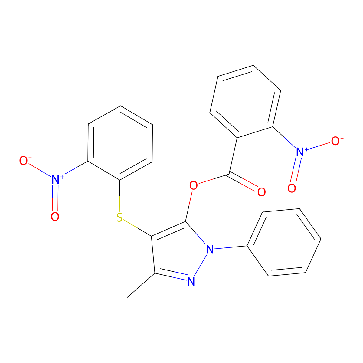[5-Methyl-4-(2-nitrophenyl)sulfanyl-2-phenylpyrazol-3-yl] 2-nitrobenzoate molecular structure, CAS 381165-91-9