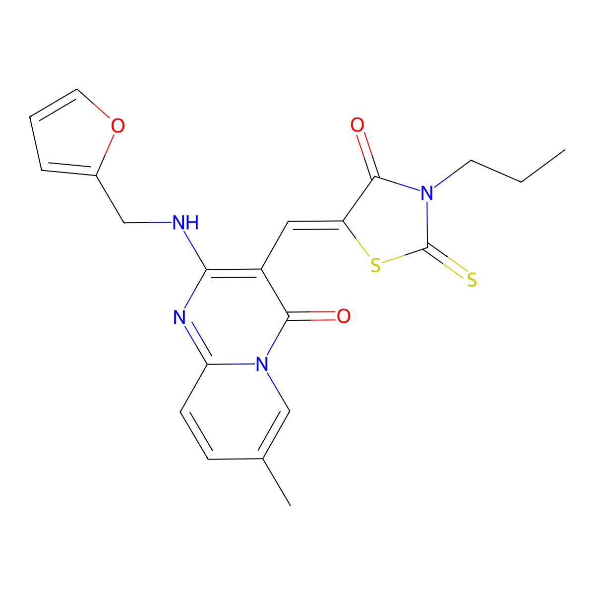 2-((2-Furylmethyl)amino)-7-methyl-3-((Z)-(4-oxo-3-propyl-2-thioxo-1,3-thiazolidin-5-ylidene)methyl)-4H-pyrido(1,2-A)pyrimidin-4-one molecular structure, CAS 381168-47-4