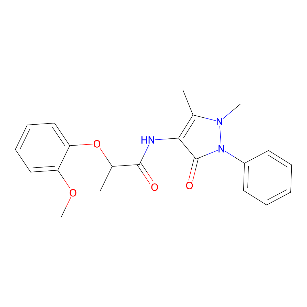 N-(1,5-dimethyl-3-oxo-2-phenylpyrazol-4-yl)-2-(2-methoxyphenoxy)propanamide molecular structure, CAS 381168-52-1