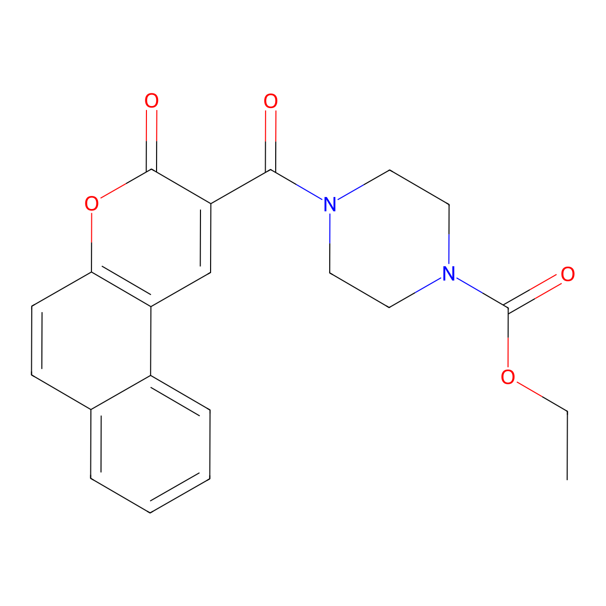 Ethyl 4-(3-oxobenzo[f]chromene-2-carbonyl)piperazine-1-carboxylate molecular structure, CAS 381168-59-8