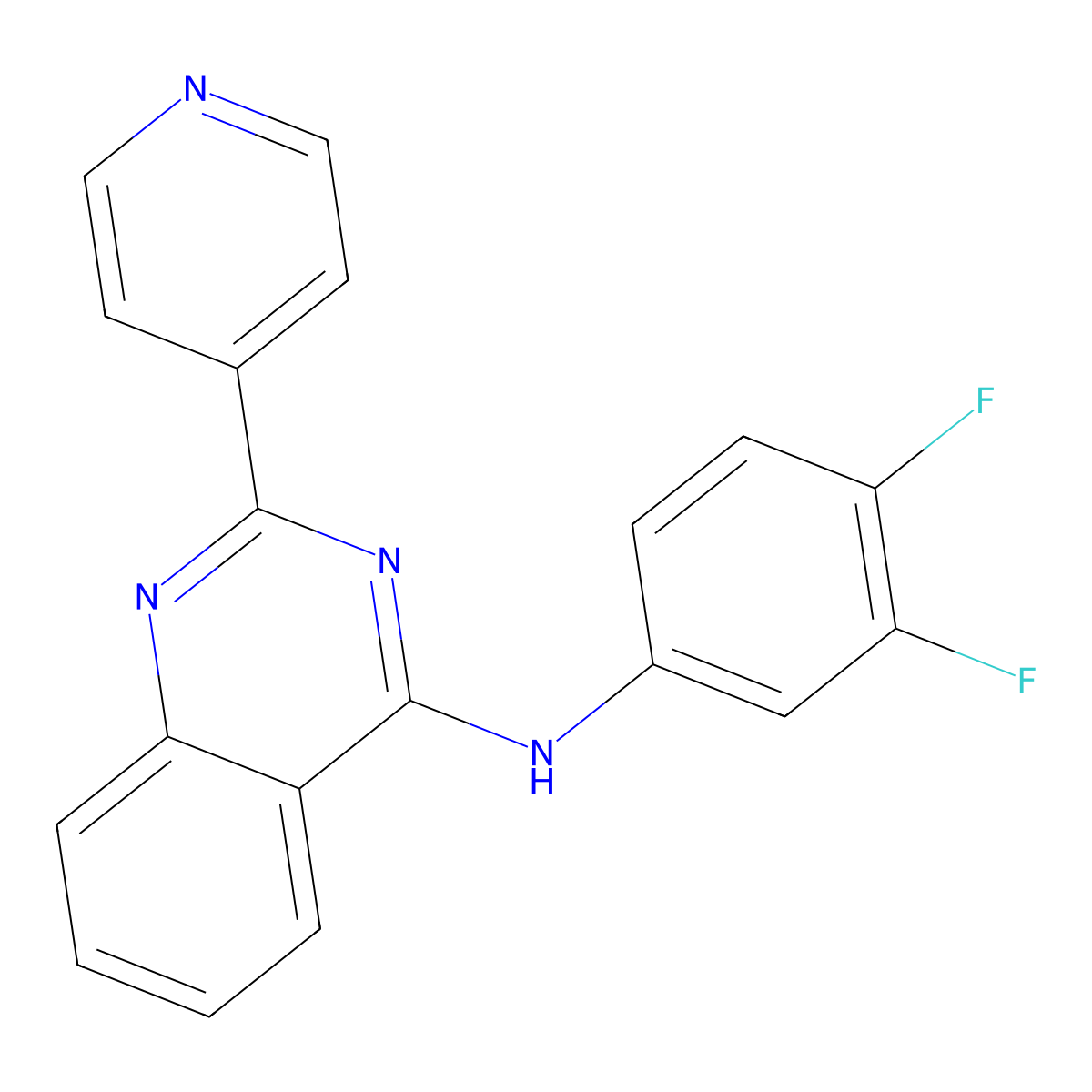 N-(3,4-difluorophenyl)-2-pyridin-4-ylquinazolin-4-amine molecular structure, CAS 381168-77-0