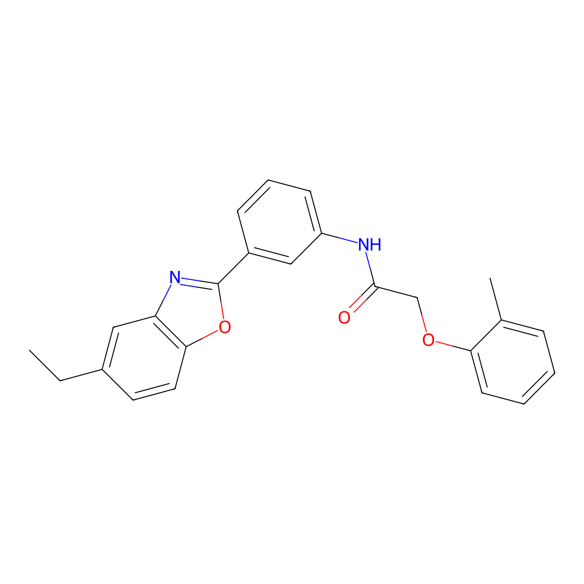 N-[3-(5-ethyl-1,3-benzoxazol-2-yl)phenyl]-2-(2-methylphenoxy)acetamide molecular structure, CAS 381169-67-1