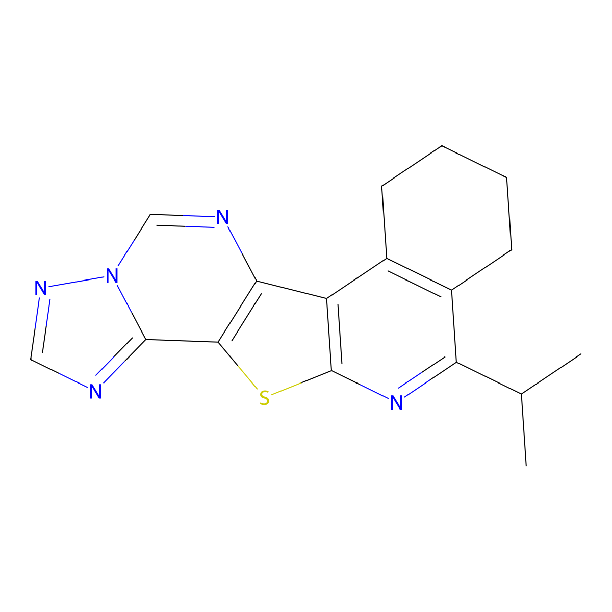 11-Isopropyl-7,8,9,10-tetrahydro-[1,2,4]triazolo[1'',5'':1',6']pyrimido[4',5':4,5]thieno[2,3-c]isoquinoline molecular structure, CAS 381169-93-3