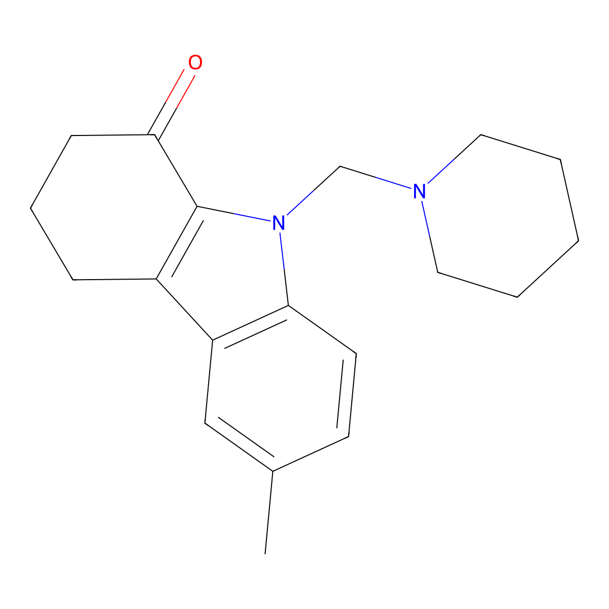 6-methyl-9-(piperidin-1-ylmethyl)-3,4-dihydro-2H-carbazol-1-one molecular structure, CAS 381170-10-1
