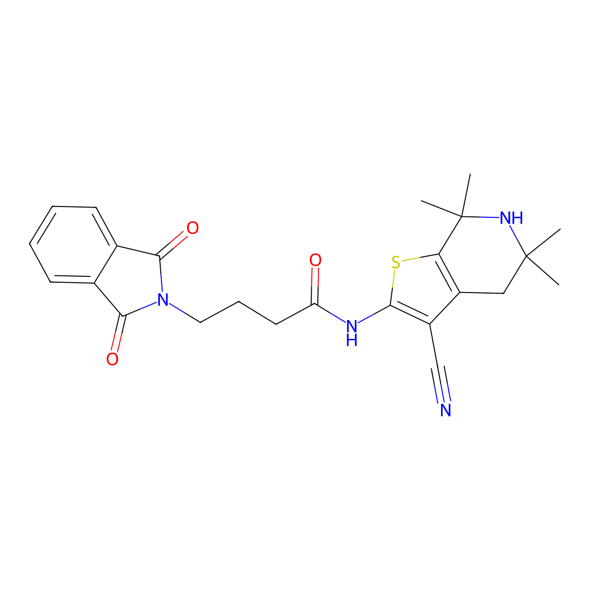 N-(3-cyano-5,5,7,7-tetramethyl-4,6-dihydrothieno[2,3-c]pyridin-2-yl)-4-(1,3-dioxoisoindol-2-yl)butanamide molecular structure, CAS 381170-11-2