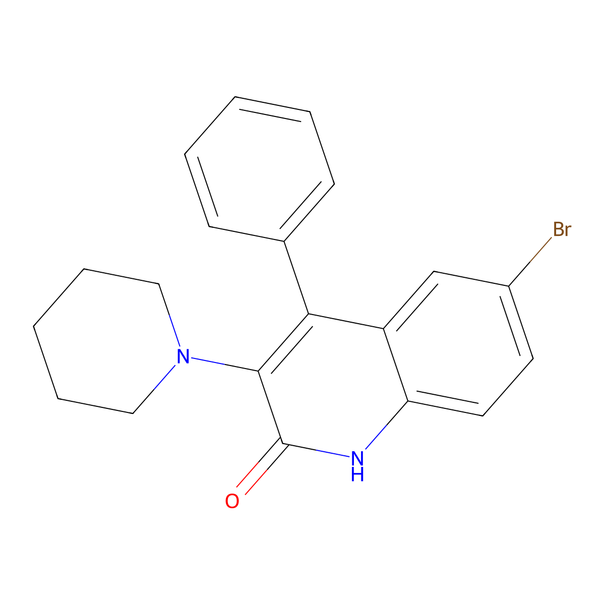 6-bromo-4-phenyl-3-(piperidin-1-yl)quinolin-2(1H)-one molecular structure, CAS 381170-31-6