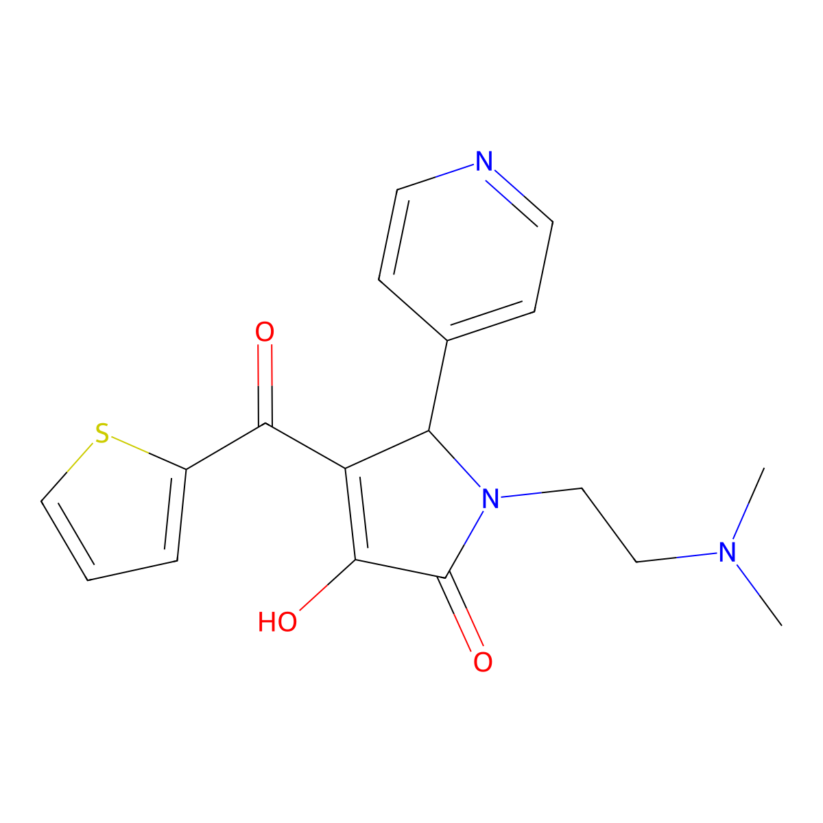 1-[2-(dimethylamino)ethyl]-3-hydroxy-5-(pyridin-4-yl)-4-(thiophen-2-ylcarbonyl)-1,5-dihydro-2H-pyrrol-2-one molecular structure, CAS 381170-42-9