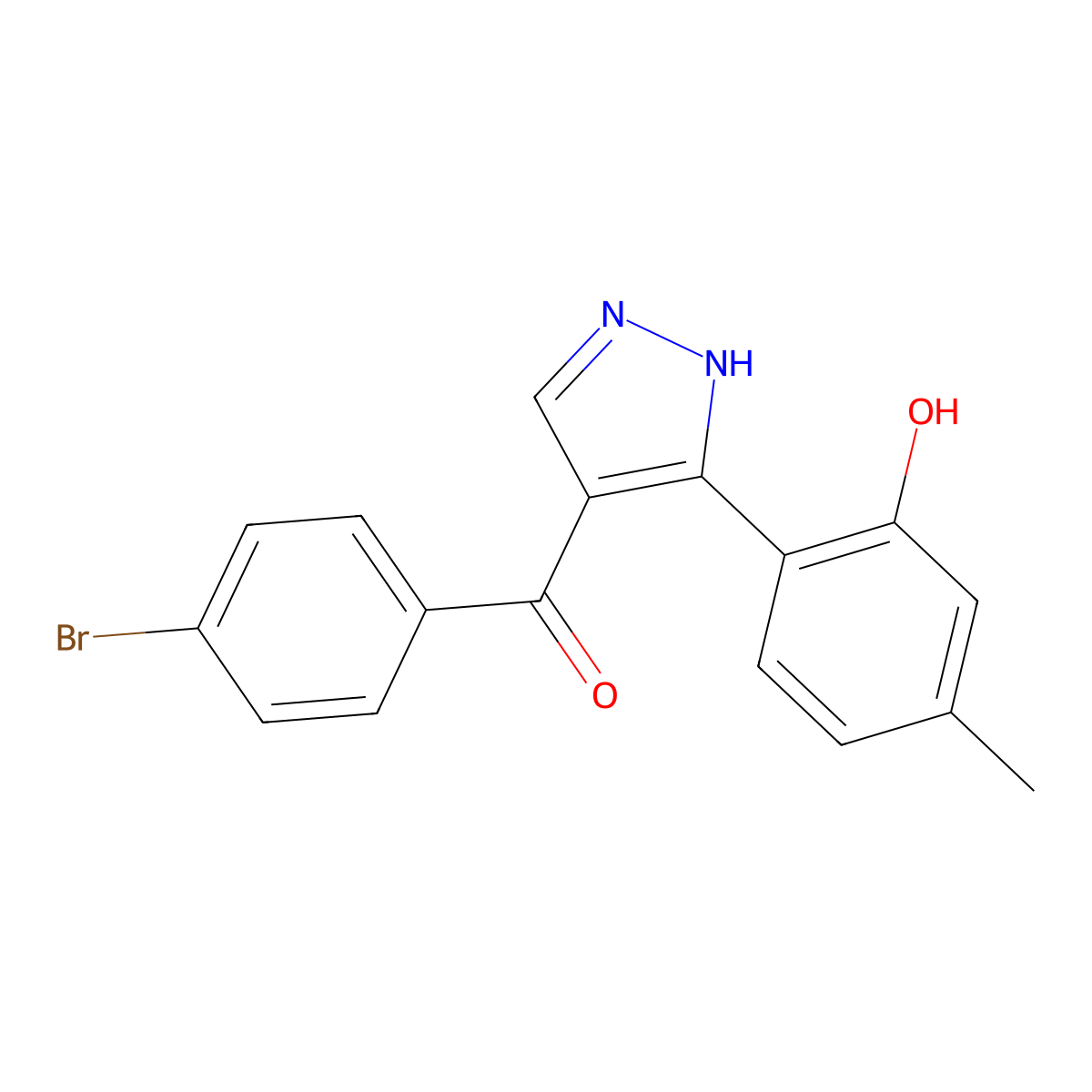 (4-bromophenyl)(3-(2-hydroxy-4-methylphenyl)-1H-pyrazol-4-yl)methanone molecular structure, CAS 381170-56-5