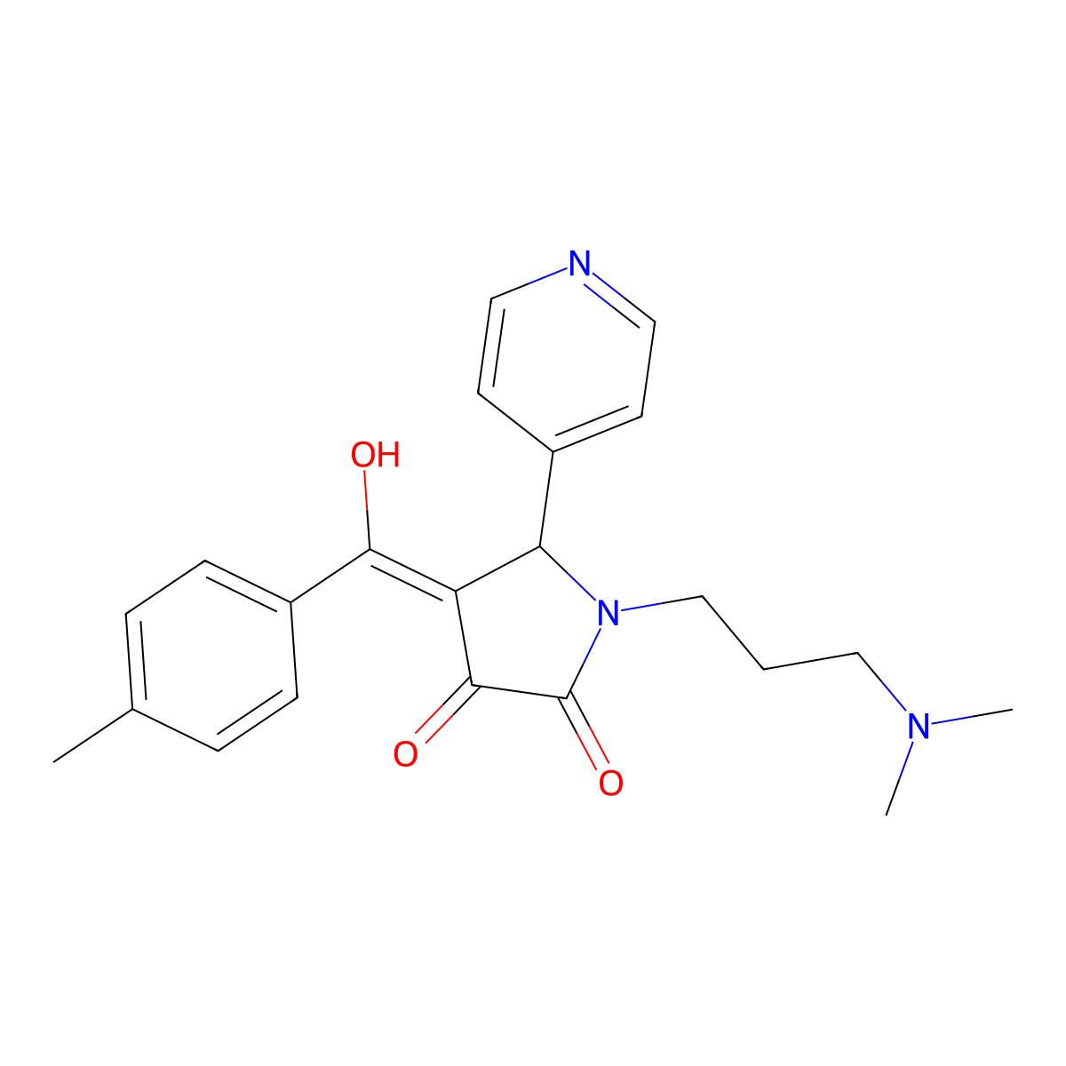 1-[3-(dimethylamino)propyl]-3-hydroxy-4-(4-methylbenzoyl)-5-(pyridin-4-yl)-2,5-dihydro-1H-pyrrol-2-one molecular structure, CAS 381170-67-8