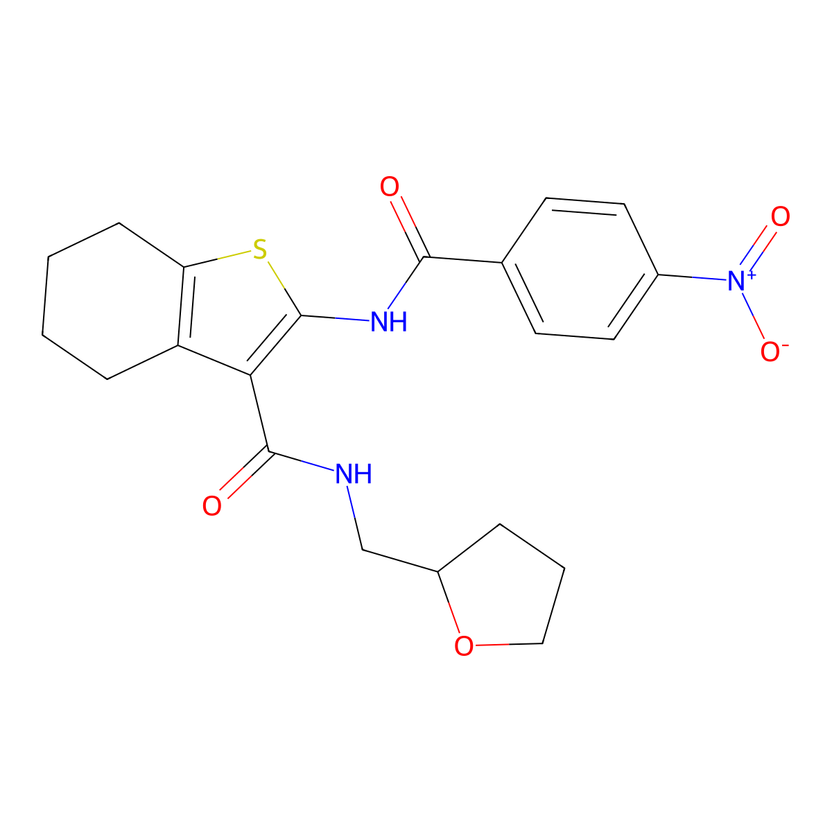 2-(4-nitrobenzamido)-N-((tetrahydrofuran-2-yl)methyl)-4,5,6,7-tetrahydrobenzo[b]thiophene-3-carboxamide molecular structure, CAS 381170-85-0