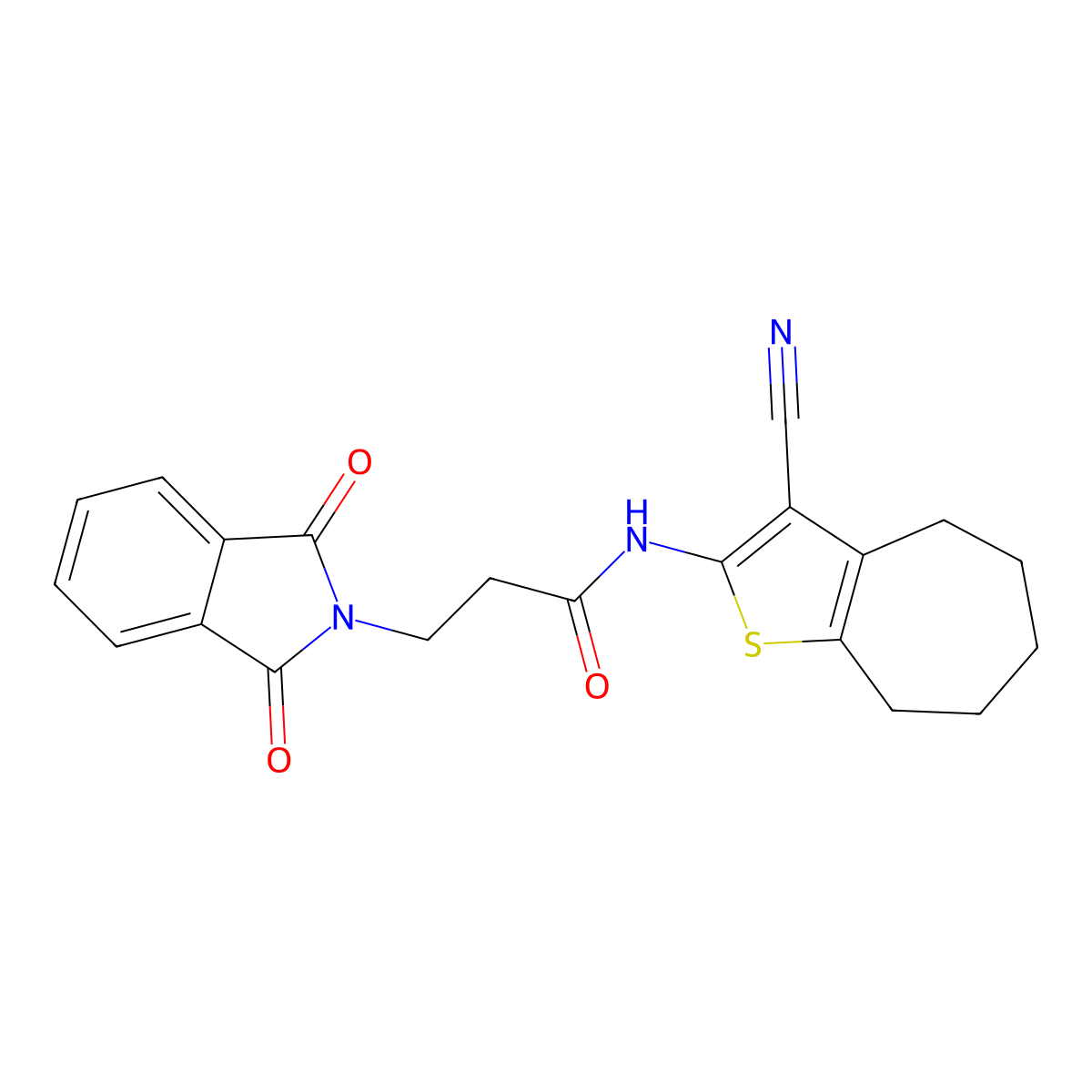 N-(3-cyano-5,6,7,8-tetrahydro-4H-cyclohepta[b]thiophen-2-yl)-3-(1,3-dioxoisoindol-2-yl)propanamide molecular structure, CAS 381171-02-4