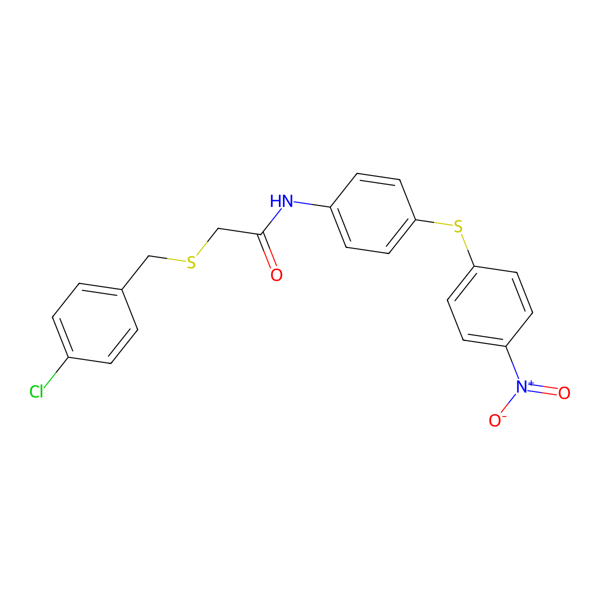 2-[(4-chlorophenyl)methylsulfanyl]-N-[4-(4-nitrophenyl)sulfanylphenyl]acetamide molecular structure, CAS 381171-04-6