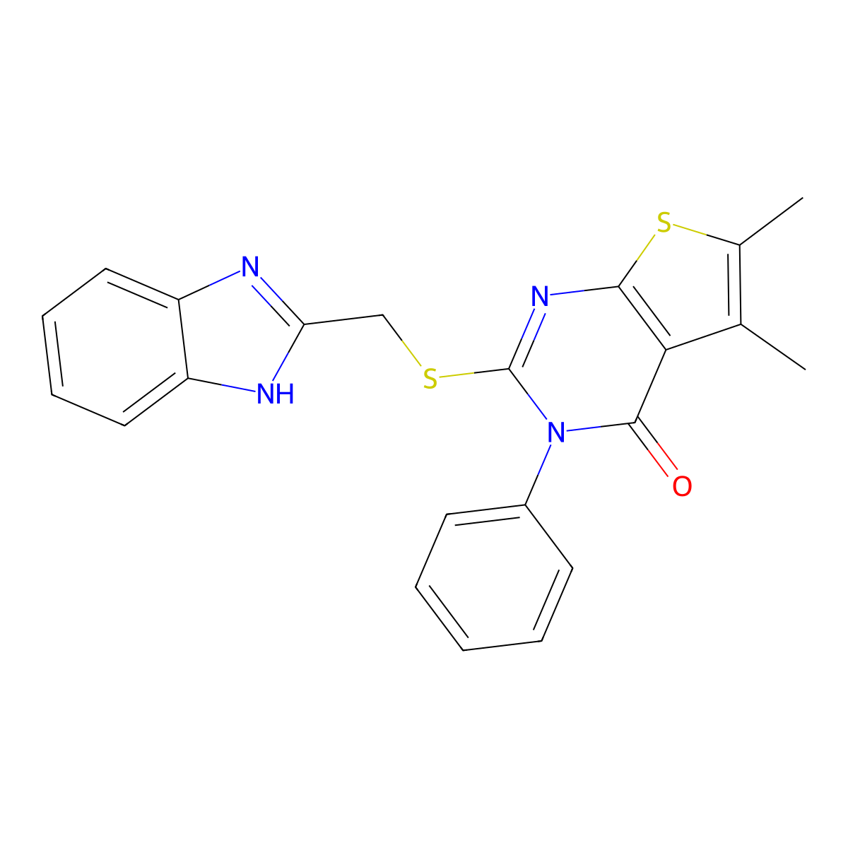 2-[(1H-benzimidazol-2-ylmethyl)sulfanyl]-5,6-dimethyl-3-phenylthieno[2,3-d]pyrimidin-4(3H)-one molecular structure, CAS 381171-66-0