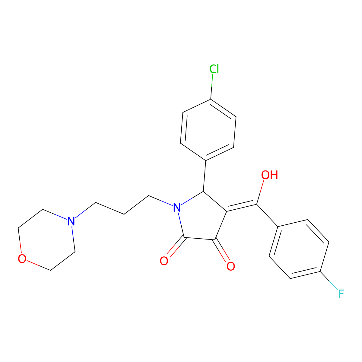 5-(4-Chlorophenyl)-4-[(4-fluorophenyl)-hydroxymethylidene]-1-(3-morpholin-4-ylpropyl)pyrrolidine-2,3-dione molecular structure, CAS 381171-95-5