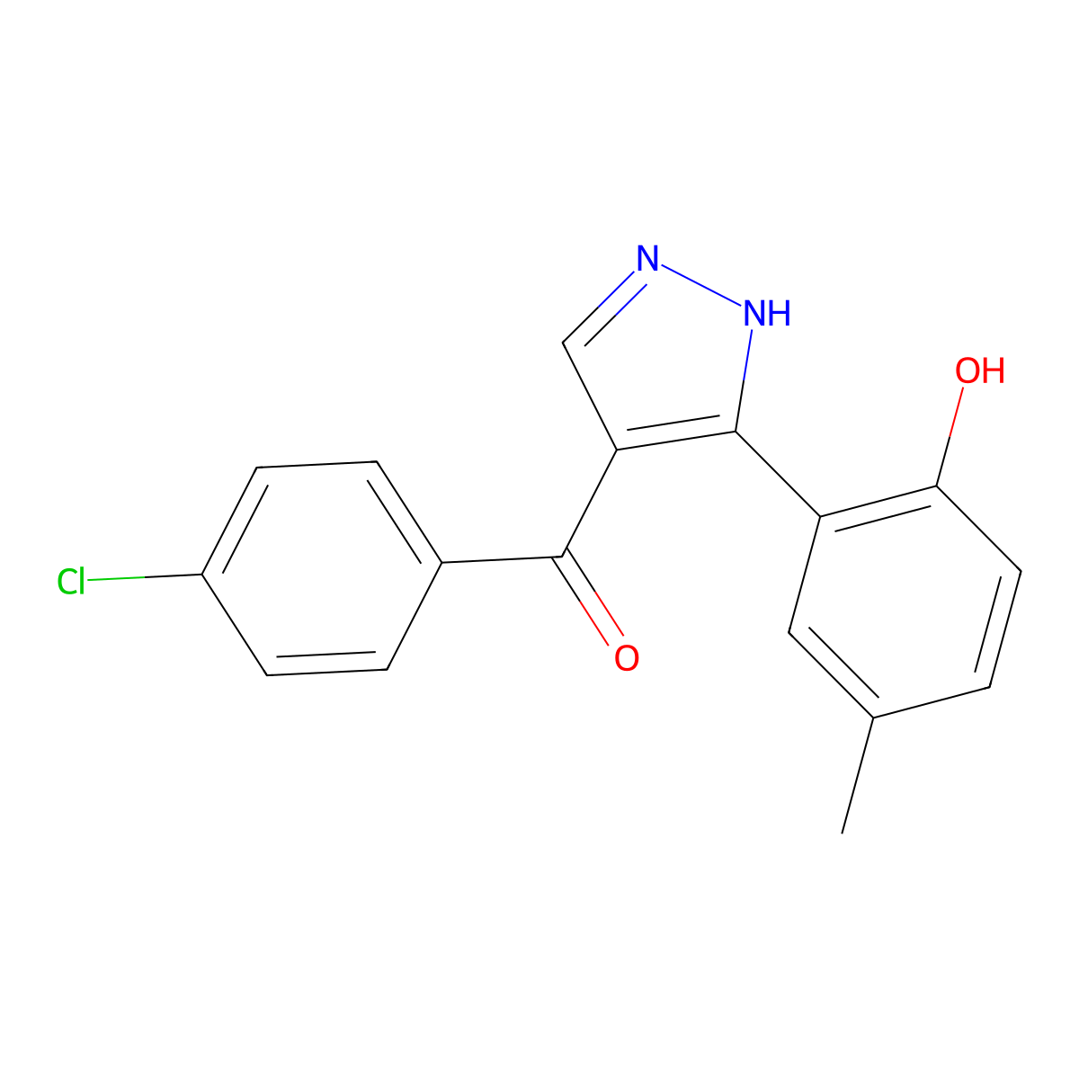 (4-chlorophenyl)(3-(2-hydroxy-5-methylphenyl)-1H-pyrazol-4-yl)methanone molecular structure, CAS 381172-08-3