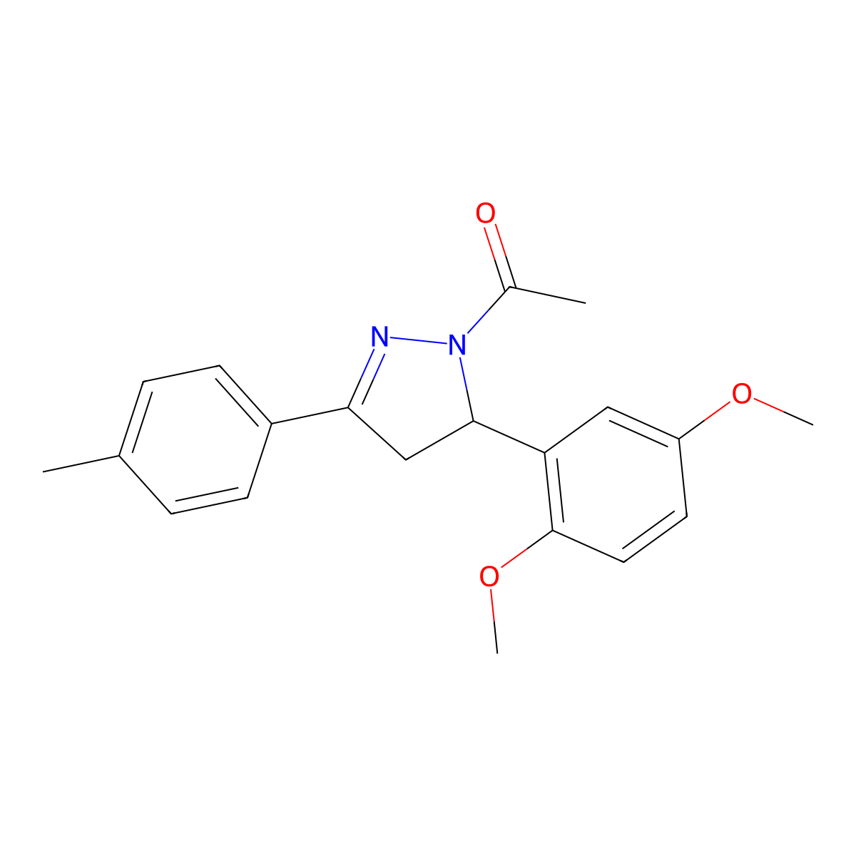 1-[3-(2,5-Dimethoxyphenyl)-5-(4-methylphenyl)-3,4-dihydropyrazol-2-yl]ethanone molecular structure, CAS 381172-14-1