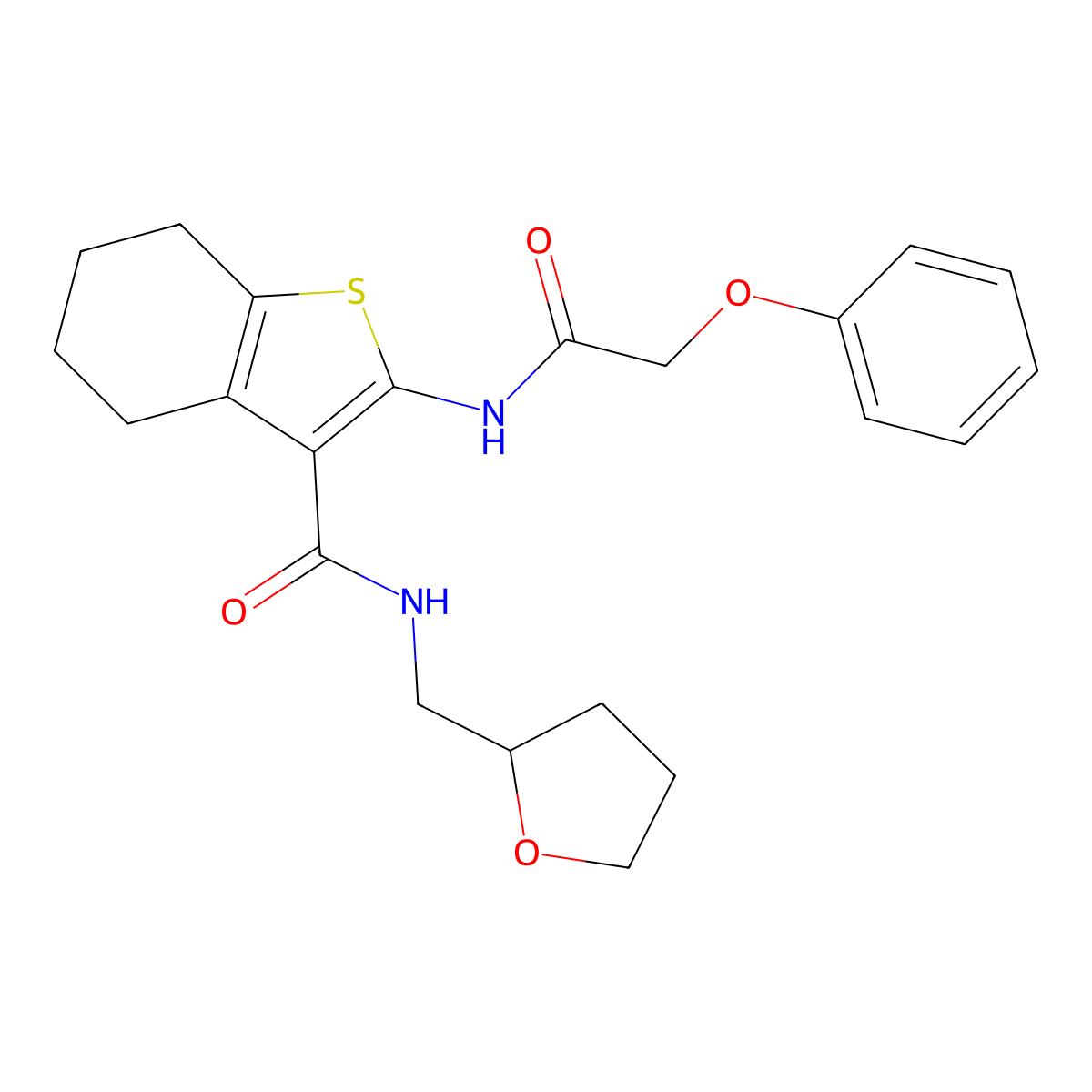 2-(2-phenoxyacetamido)-N-((tetrahydrofuran-2-yl)methyl)-4,5,6,7-tetrahydrobenzo[b]thiophene-3-carboxamide molecular structure, CAS 381172-64-1