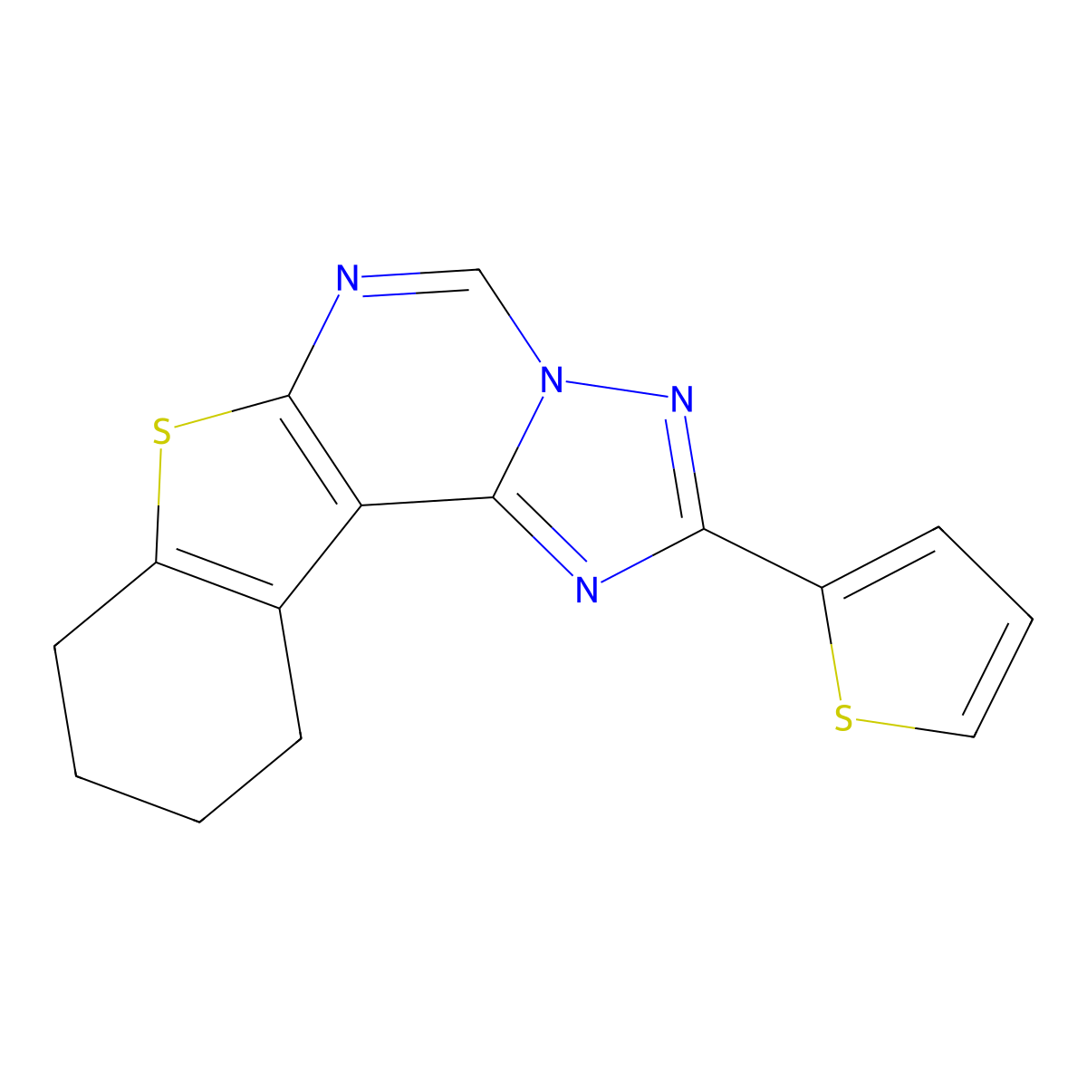 2-(Thiophen-2-yl)-8,9,10,11-tetrahydrobenzo[4,5]thieno[3,2-e][1,2,4]triazolo[1,5-c]pyrimidine molecular structure, CAS 381172-90-3