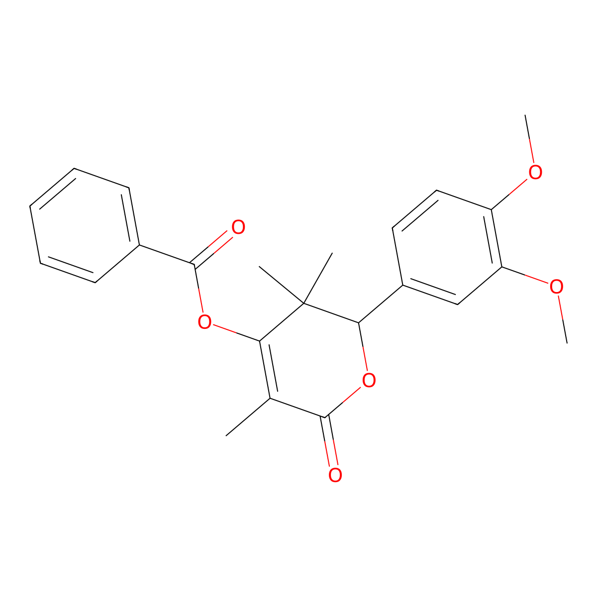 2-(3,4-dimethoxyphenyl)-3,3,5-trimethyl-6-oxo-3,6-dihydro-2H-pyran-4-yl benzoate molecular structure, CAS 381173-11-1