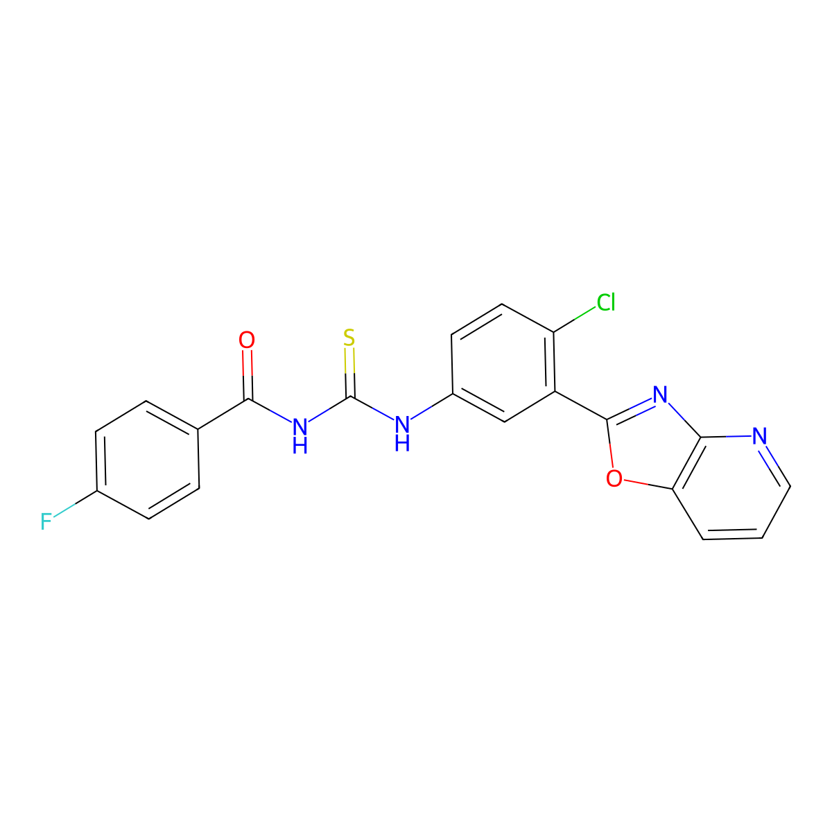 N-[[4-chloro-3-([1,3]oxazolo[4,5-b]pyridin-2-yl)phenyl]carbamothioyl]-4-fluorobenzamide molecular structure, CAS 381173-18-8
