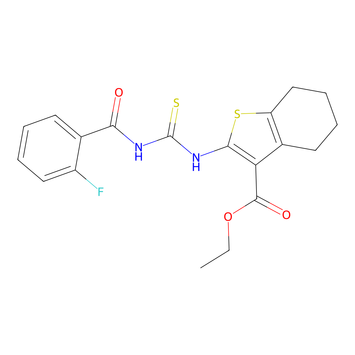Ethyl 2-[(2-fluorobenzoyl)carbamothioylamino]-4,5,6,7-tetrahydro-1-benzothiophene-3-carboxylate molecular structure, CAS 381173-29-1