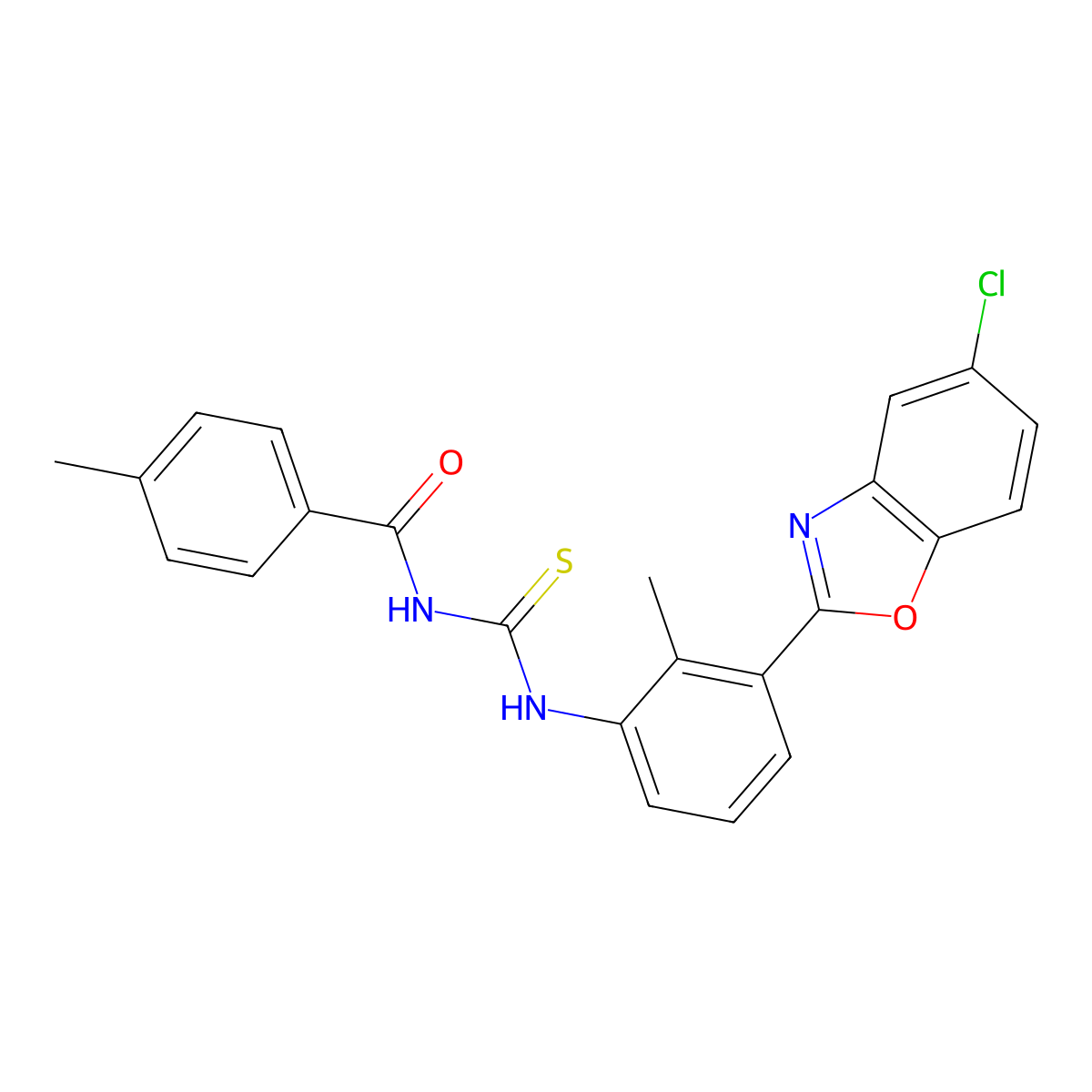 N-[[3-(5-chloro-1,3-benzoxazol-2-yl)-2-methylphenyl]carbamothioyl]-4-methylbenzamide molecular structure, CAS 381173-95-1