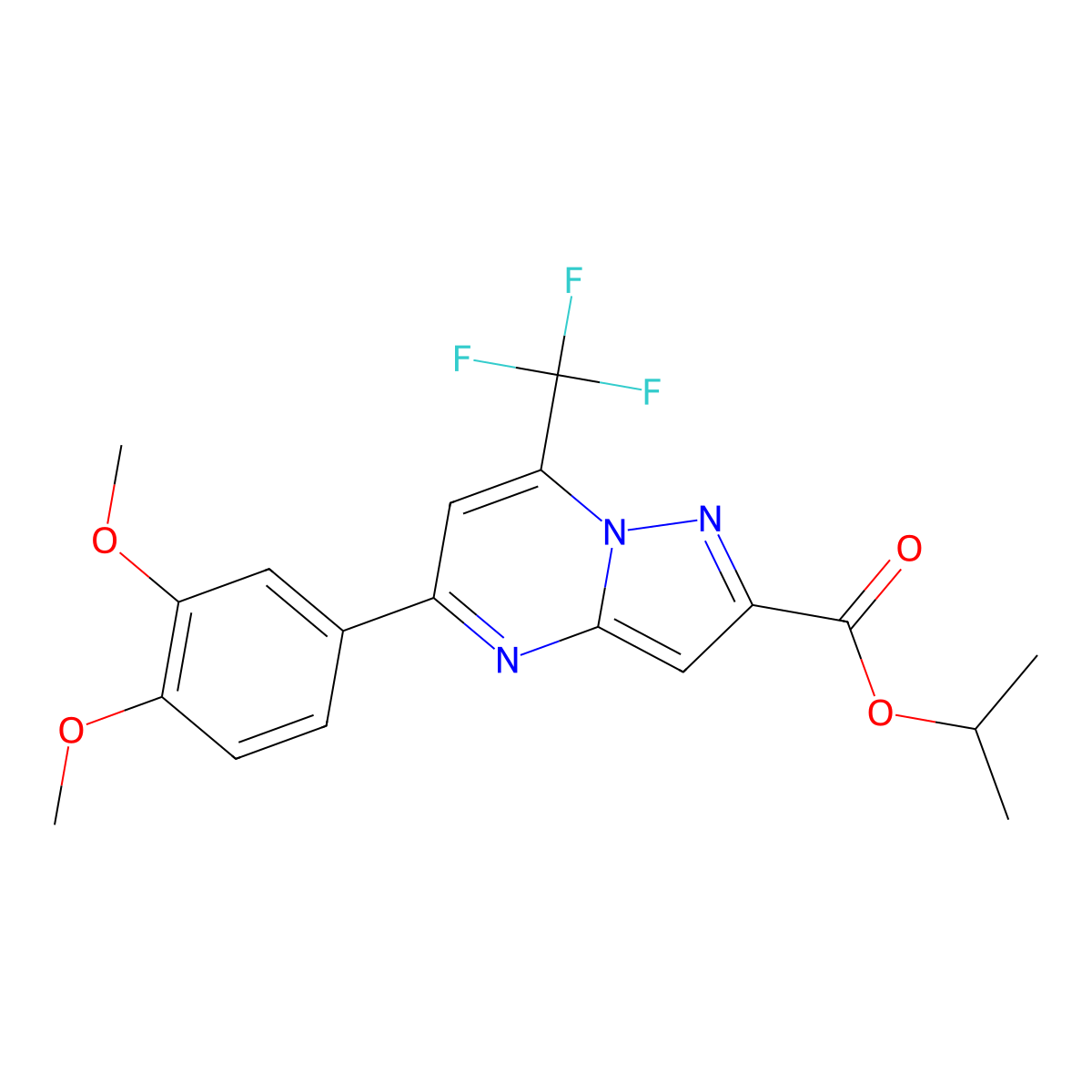 Propan-2-yl 5-(3,4-dimethoxyphenyl)-7-(trifluoromethyl)pyrazolo[1,5-a]pyrimidine-2-carboxylate molecular structure, CAS 381174-07-8