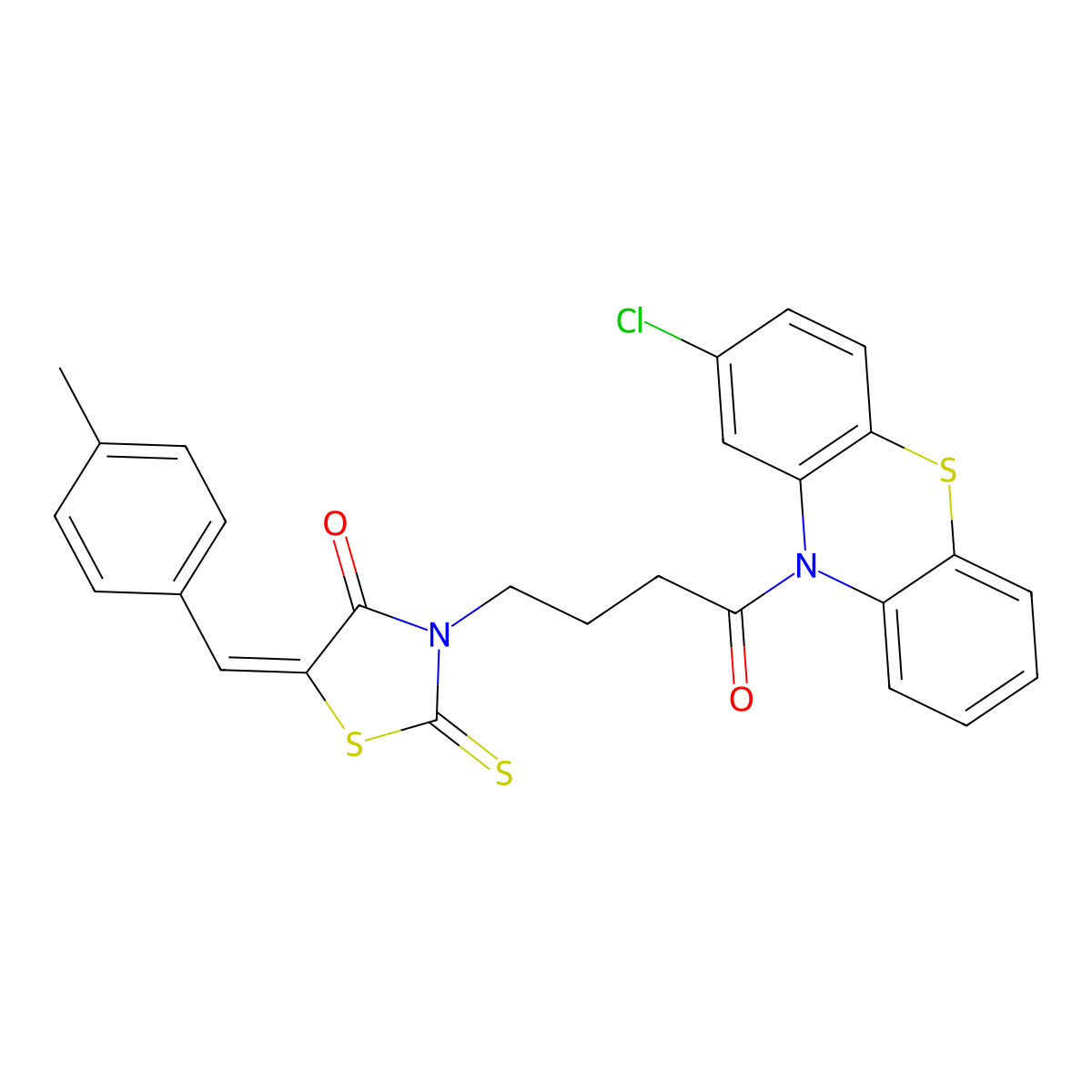 3-[4-(2-Chloro-10H-phenothiazin-10-yl)-4-oxobutyl]-5-[(4-methylphenyl)methylene]-2-thioxo-4-thiazolidinone molecular structure, CAS 381175-09-3