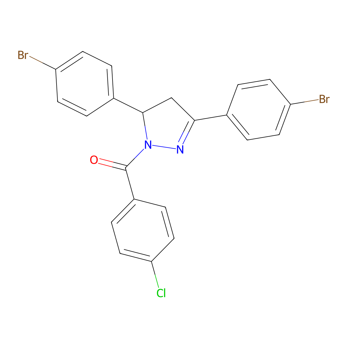 (3,5-bis(4-bromophenyl)-4,5-dihydro-1H-pyrazol-1-yl)(4-chlorophenyl)methanone molecular structure, CAS 381175-34-4