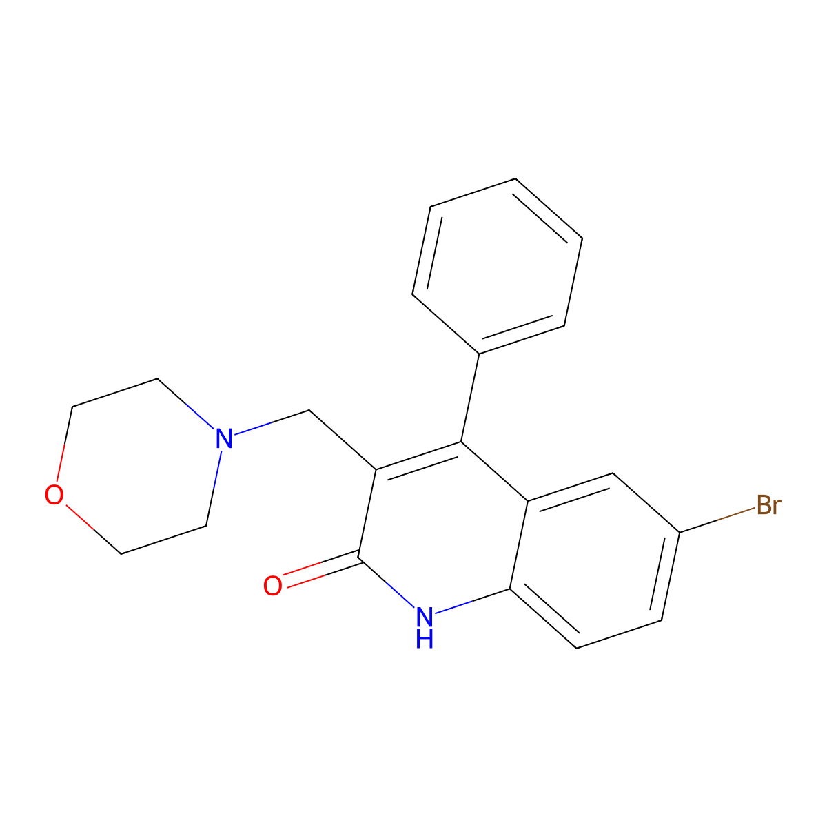 6-bromo-3-(morpholinomethyl)-4-phenylquinolin-2(1H)-one molecular structure, CAS 381175-57-1