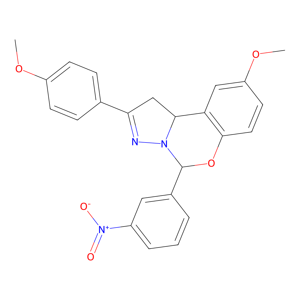 9-methoxy-2-(4-methoxyphenyl)-5-(3-nitrophenyl)-5,10b-dihydro-1H-pyrazolo[1,5-c][1,3]benzoxazine molecular structure, CAS 381175-97-9