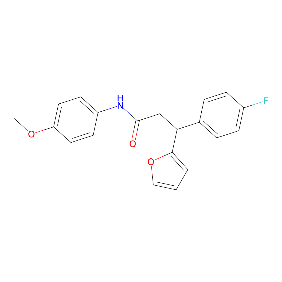3-(4-fluorophenyl)-3-(furan-2-yl)-N-(4-methoxyphenyl)propanamide molecular structure, CAS 381176-26-7