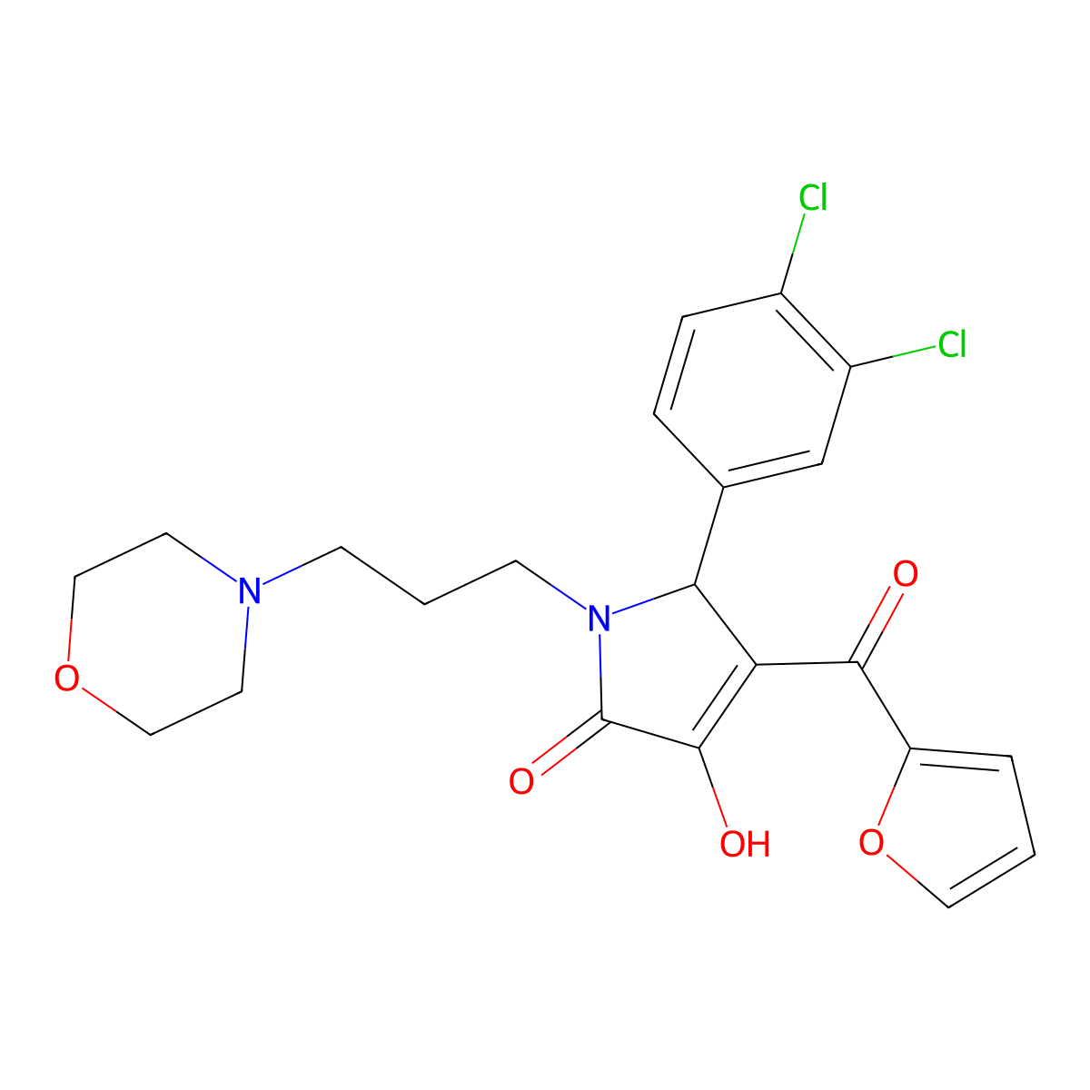 5-(3,4-Dichlorophenyl)-4-(2-furylcarbonyl)-3-hydroxy-1-(3-morpholin-4-ylpropyl)-3-pyrrolin-2-one molecular structure, CAS 381177-20-4