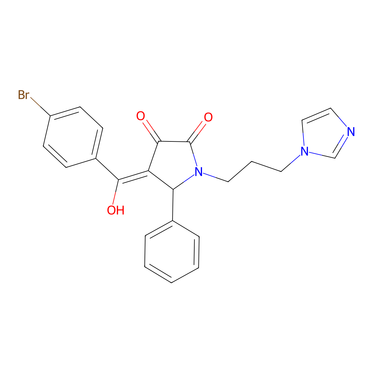 4-[(4-Bromophenyl)-hydroxymethylidene]-1-(3-imidazol-1-ylpropyl)-5-phenylpyrrolidine-2,3-dione molecular structure, CAS 381177-72-6